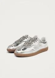 Tb.490 Rife Shimmer Silver Cream Leather Trainers - Image 2