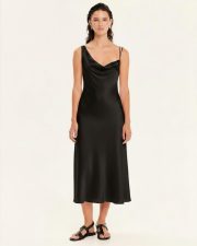 MAGICALITY COCKTAIL DRESS WITH DRAPED NECKLINE, black, size S