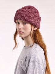 Soft Wool Chunky Beanie Hat, Burgundy/Pink Marl - Image 2