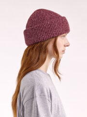 Soft Wool Chunky Beanie Hat, Burgundy/Pink Marl - Image 4