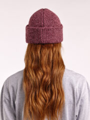 Soft Wool Chunky Beanie Hat, Burgundy/Pink Marl - Image 5