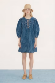 Puff-Sleeve Denim Dress - Image 2