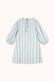 Wide-Striped Dress with Puff Sleeves
